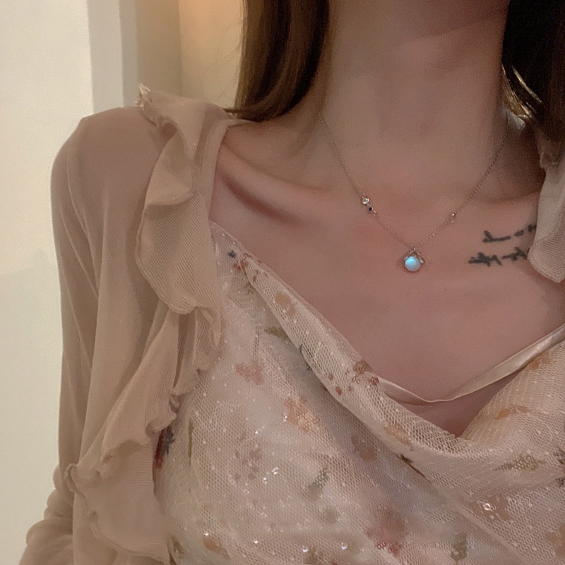 Mới Vòng cổ Mặt Hình Trái Tim Đính Đá Mặt Trăng Phong Cách Hàn Quốc Cho Nữ