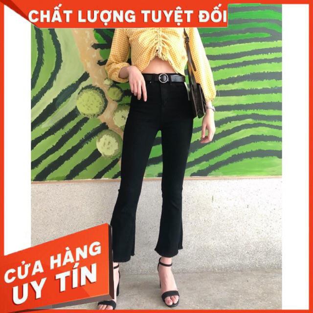 Quần jeans ống loe lửng 9 tấc 3 màu(đen-xanh nhạt-xanh đậm) ་