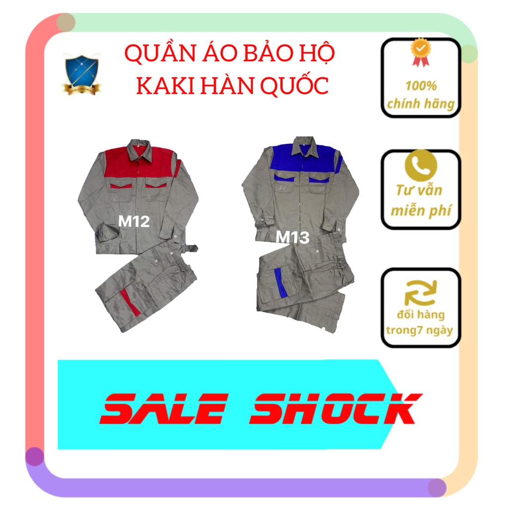 Quần áo bảo hộ lao động vải kaki 3:1 phối màu đồng phục cho công nhân kỹ sư ngành nghề
