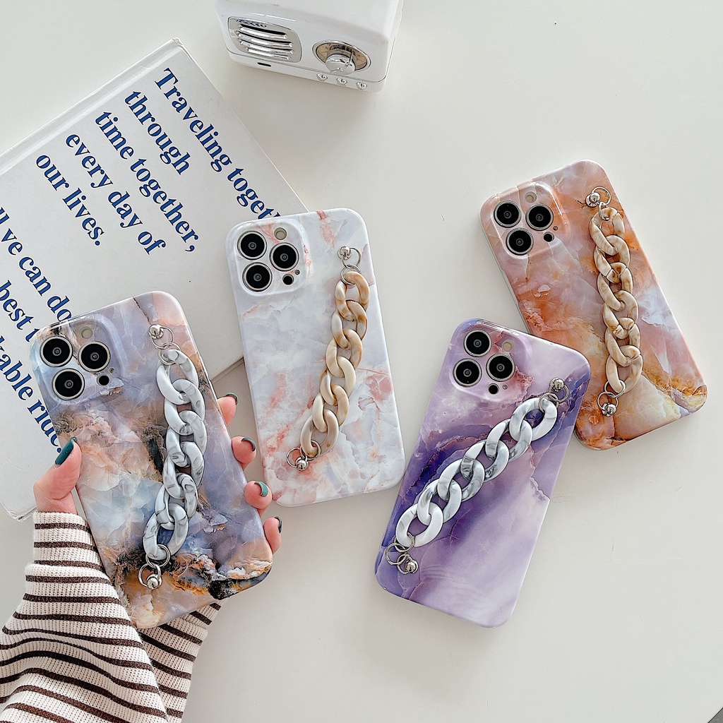 Ốp Điện Thoại TPU Mềm Họa Tiết Đá Cẩm Thạch Có Dây Đeo Tay Cho iphone 13 12 11 pro max XS max XR X XS 7 8 plus