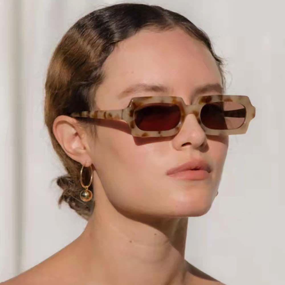 Kính Mát Hình Chữ Nhật Chống Tia UV Họa Tiết Da Báo Màu Đen Phong Cách Âu Mỹ