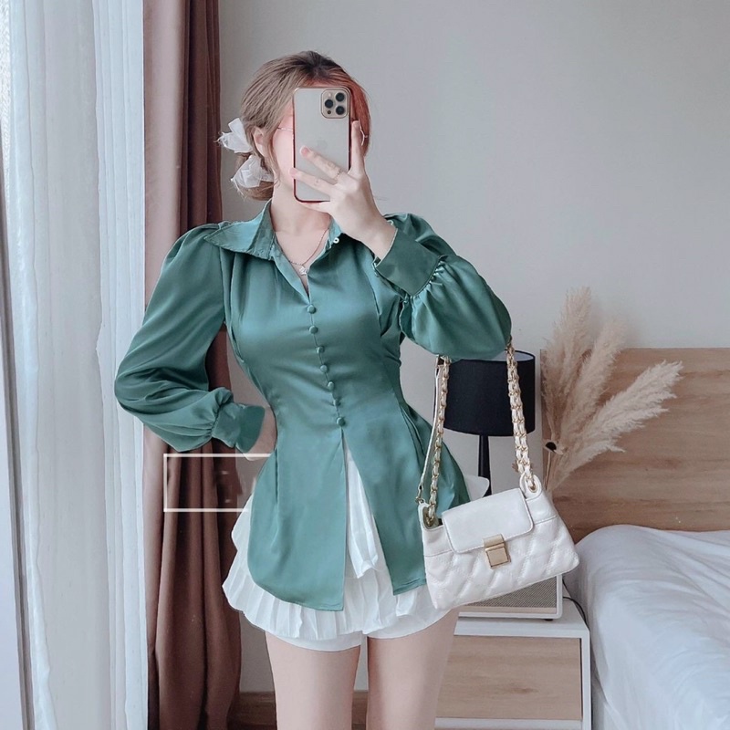 [Shop bigsize nữ 50kg-90kg] Áo sơ mi nơ lưng mặc tết - Shop Táo Đỏ Bigsize