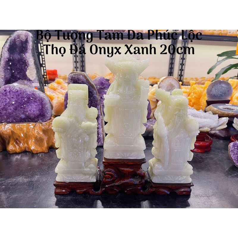 Bộ Tượng Tam Đa Phúc Lộc Thọ Đá Ngọc Hoàng Long &amp; Đá Ngọc Onyx Xanh