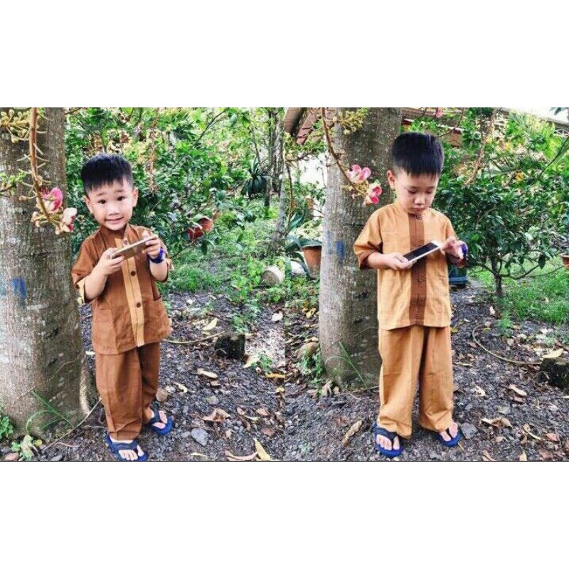 BỘ ĐỒ LAM ĐI CHÙA TRẺ EM VẢI KATÊ, TRANG PHỤC PHẬT TỬ