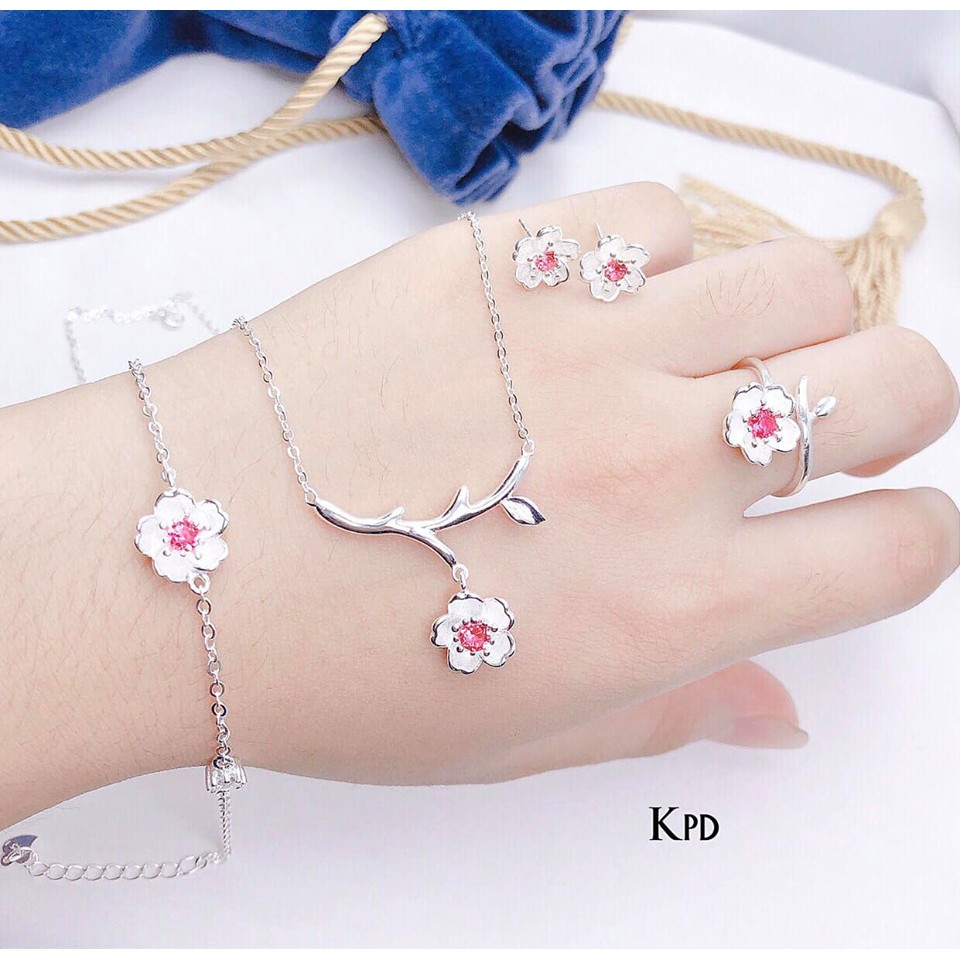 Bộ trang sức hoa mai bạc ý s99 cao cấp