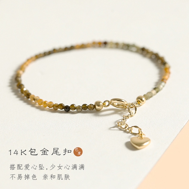 Vòng Tay Chuỗi Hạt Đá Tourmaline Tự Nhiên Màu Vàng Phong Cách Cổ Điển Thời Trang Sang Trọng