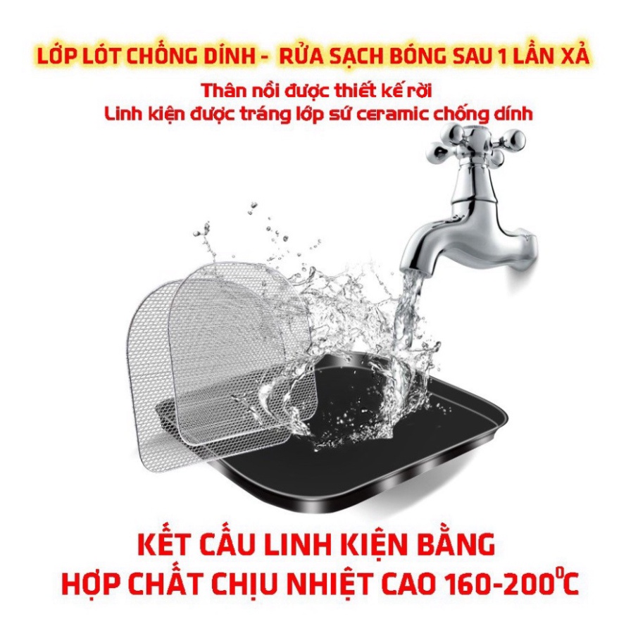 Nồi chiên không dầu DUNG TÍCH LỚN 12L, 1800W - Xoay tản nhiệt 360 độ, không cần lật, đảo thức ăn chiên cả thế giới