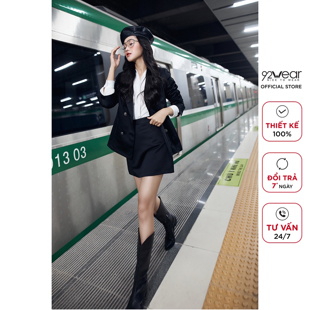 Áo vest blazer nữ 92WEAR thiết kế dài tay cổ bẻ hàn quốc thanh lịch, trẻ trung VDA2128 | BigBuy360 - bigbuy360.vn