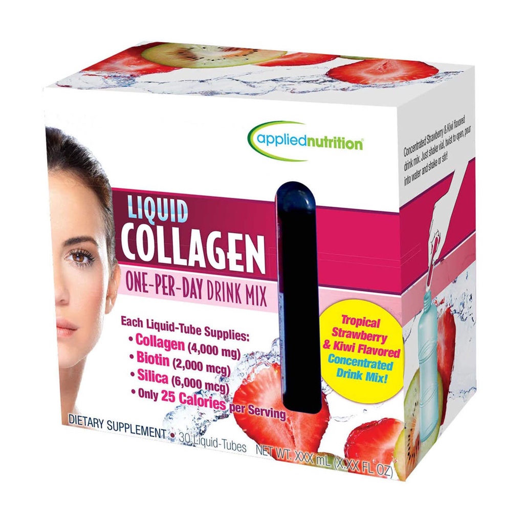 [Clip, Bill Mỹ] Collagen Nước, Liquid Collagen Applied Nutrition Hộp 30 Ống, Trẻ Hóa Làn Da, Căng Mịn, Trắng Hồng