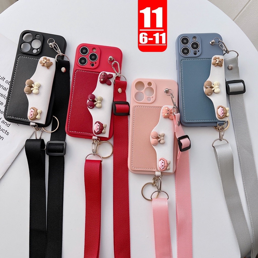 Ốp Điện Thoại Dạng Ví Có Dây Đeo Cho iphone 11 Pro Max 6 6s 7 8 Plus X XS Max XR