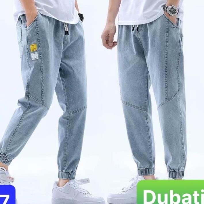 QUẦN BAGGY JEAN NAM LƯNG THUN DÁNG SUÔNG ỐNG TÚM, QUẦN JEAN NAM UNISEX- DB 57- DUBATI FASHION Đẹp