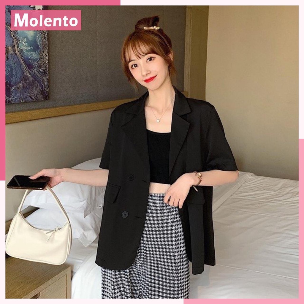 Áo Blazer Nữ Tay Ngắn MOLENTO Áo Vest Nữ Blazer Hàn Quốc Cao Cấp Chất Vải Dầy Dặn Đứng Dáng Không Xù Bai Nhão - M115