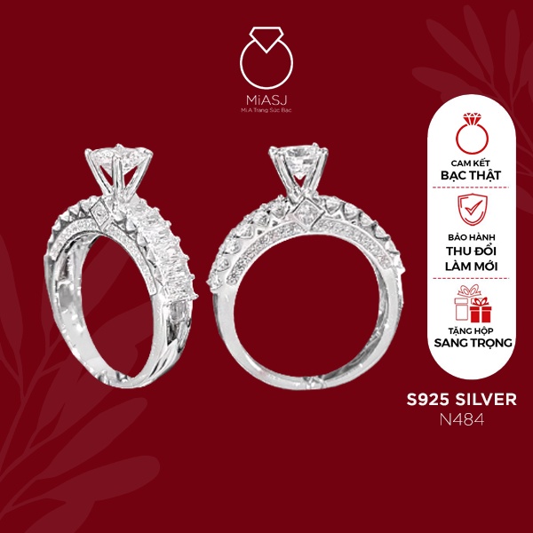 Nhẫn bạc Ý S925 nữ 4 chấu đính đá CZ cao cấp MiASJ N484 sang trọng