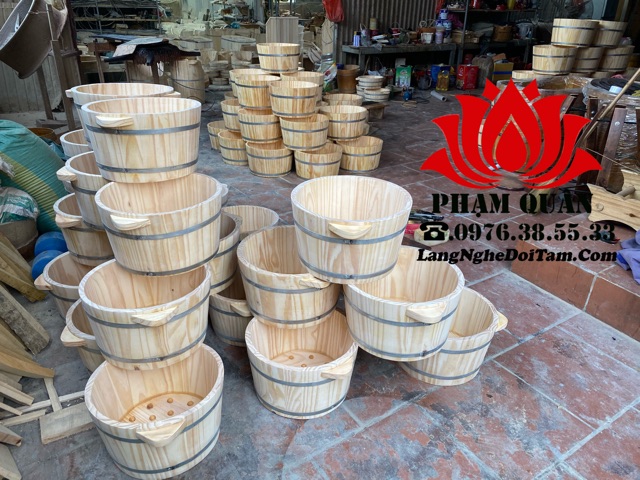 Chậu gỗ ngâm chân có hạt masage Loại 1, chậu ngâm chân gỗ thông nhập khẩu