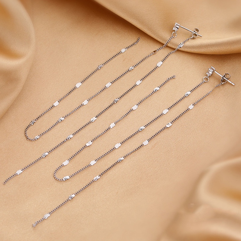 Bông Tai Mạ Bạc 925 Dáng Dài Đính Kim Sa Tua Rua Thời Trang Hàn Quốc