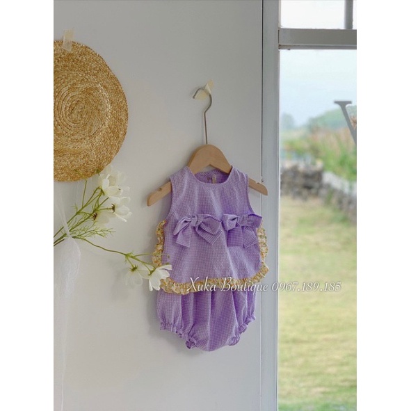 Bộ Quần Áo Cộc Tay Mùa Hè Tiểu Thư Màu Tím Quảng Châu Cao Cấp Cho Bé 1 - 8 tuổi Hãng GALAKOKO [Ảnh Thật]