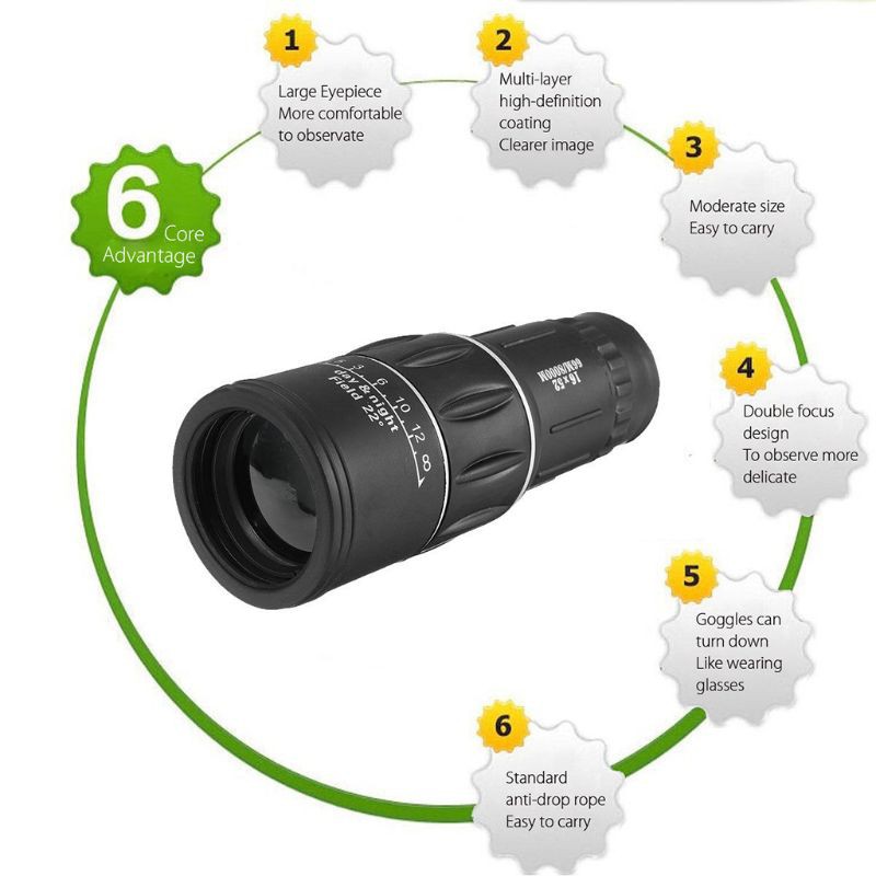 Bang♔ 16x52 Zoom Hiking Monocular Telescope Lens Camera Night Vision HD Scope Phone Clip Holder