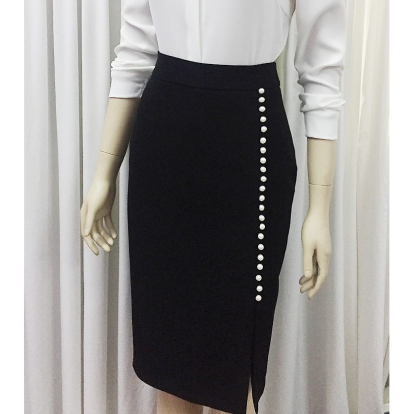 Chân Váy Bút Chì Đen 💖Freeship💖 Chân Váy Xẻ Trước Vải Co Giãn  Mango