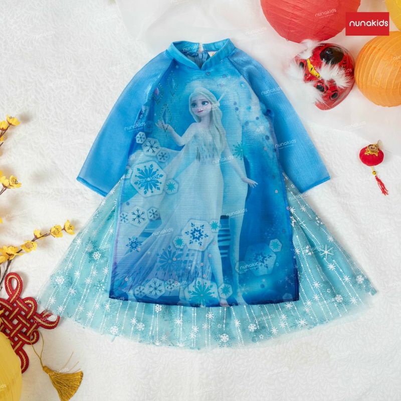 Set ÁO DÀI công chúa ELSA _ Tạo hiệu ứng 3D bồng bềnh cho bé
