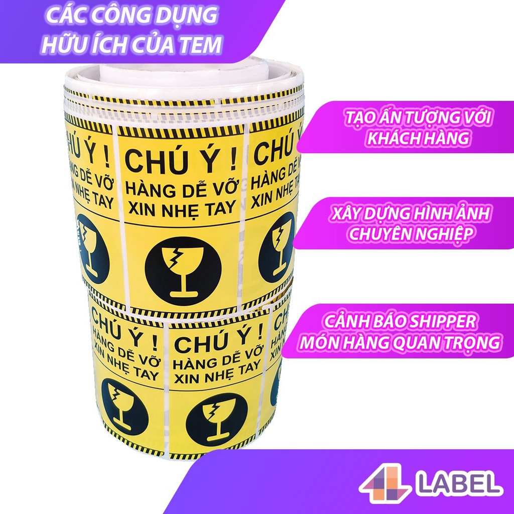 Decal Dán, Nhãn Dán, Tem Dán Lưu Ý Hàng Dễ Vỡ Xin Nhẹ Tay, Có Keo Dính - Size 10x6cm Cán Màng Bóng Chống Nước Chống Trầy