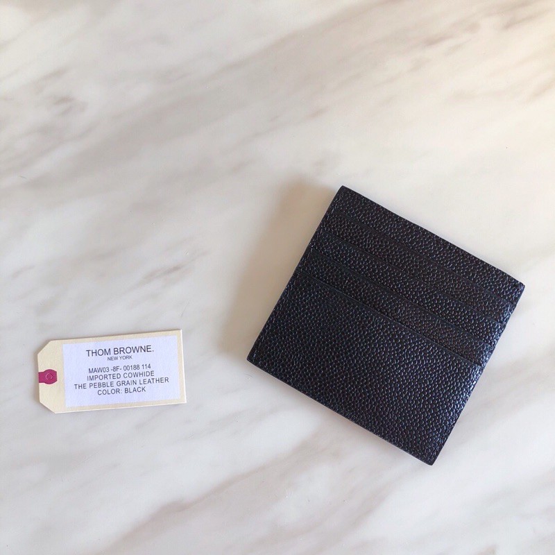 ví bóp mini đựng thẻ da cao cấp bên trong thêu vải dệt ba màu thom browne