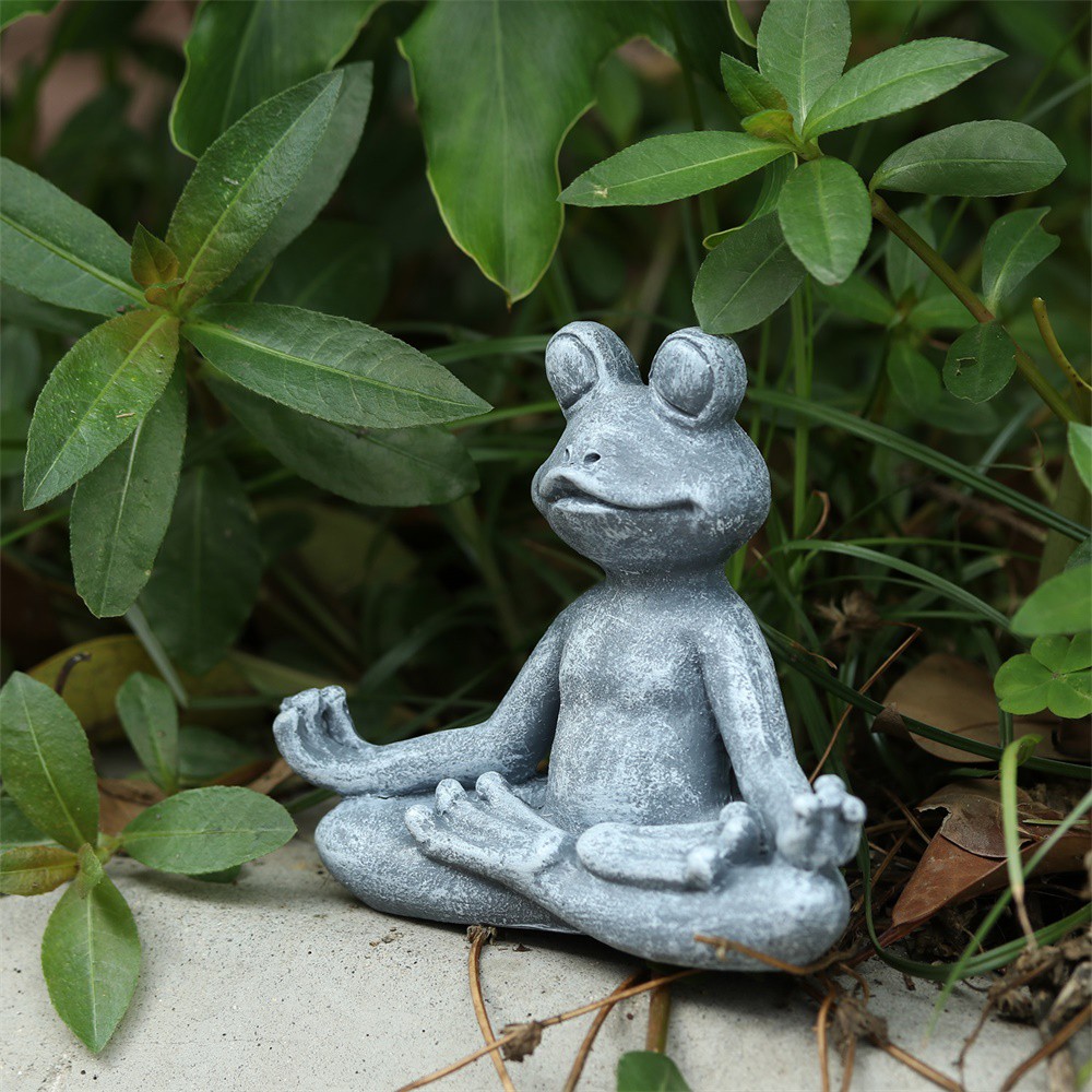 JANE Resin Grey|Finish Yoga Frog Figurine Handmade Poly Garden Statue Meditating Zen for Home Patio Yard or Lawn 4.72&quot; Garden Sculpture 4.72 X 3.74 X 1.96 inch Indoor/Outdoor