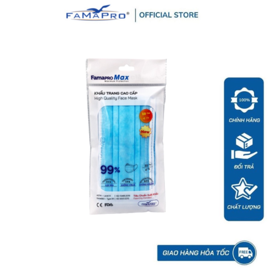 Khẩu trang y tế cao cấp kháng khuẩn 4 lớp Famapro max