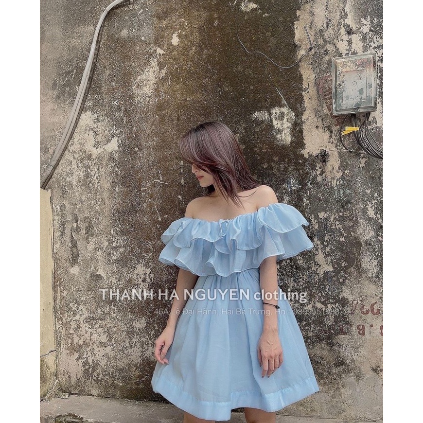 Đầm dạo phố trễ vai bèo xòe tầng chất tơ voan đầm dự tiệc xinh xắn - umi Dress