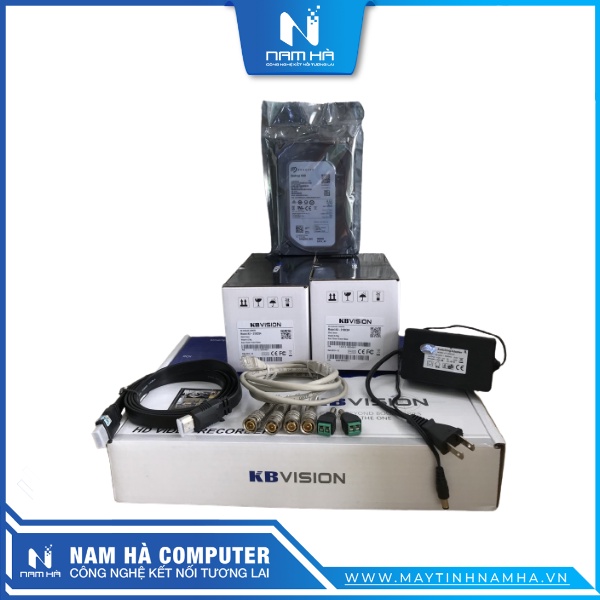 Trọn bộ 2 Camera KBVISION 2MP Full HD 1080p - Đầu ghi hình 4 kênh - Ổ cứng 500GB - Full Phụ Kiện Chính Hãng