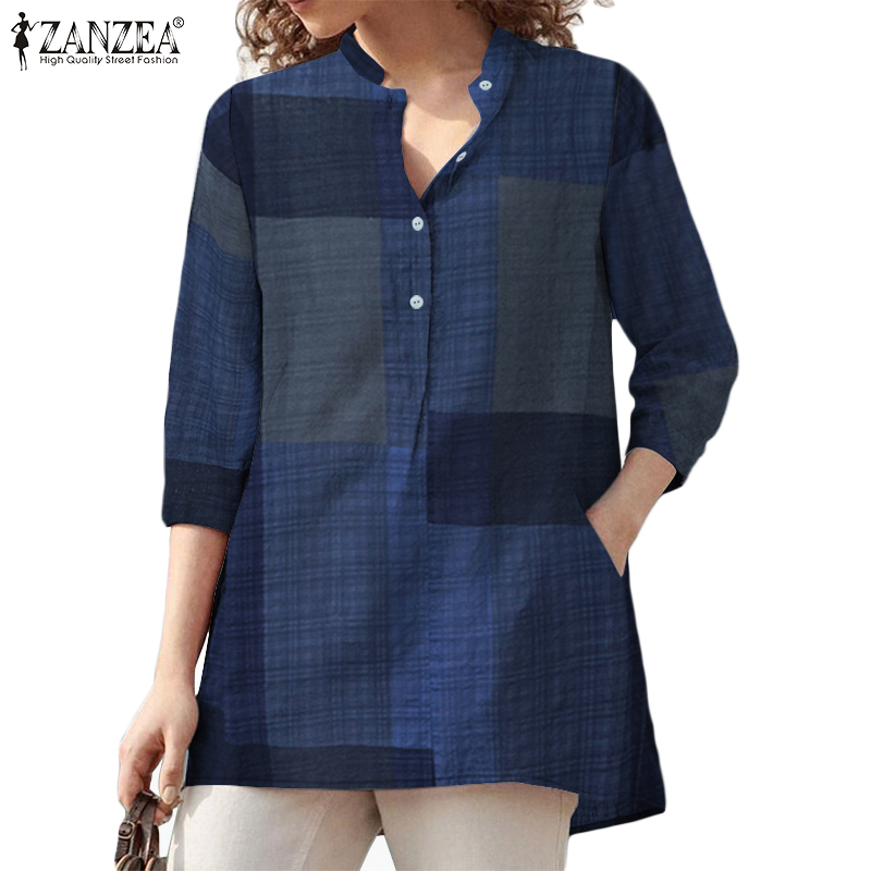 Áo Sơ Mi Nữ ZANZEA Tay Áo 3/4 Cổ Chữ V Form Rộng Thời Trang Hàn