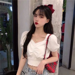 Áo ngắn croptop trắng bo eo trẻ trung