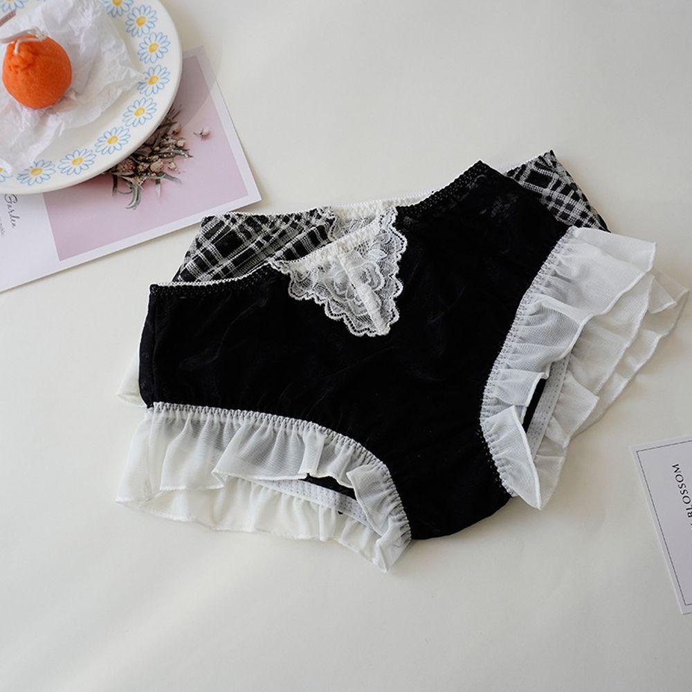 OCEANMAP Quần Lót Lưng Cao Kẻ Sọc Thoáng Khí Phong Cách Lolita Quyến Rũ Cho Nữ