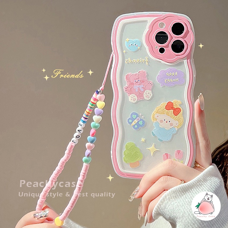Ốp Điện Thoại TPU Mềm Hình Trái Tim / Gấu Có Dây Đeo Tay Chuỗi Hạt Cho iPhone 13 12 11 Pro Max Xr Xs Max X 7 8 Plus Se 2020