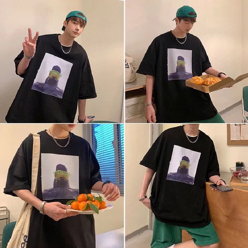 Áo Thun Tay Ngắn Dáng Rộng In Họa Tiết Hoạt Hình Phong Cách Hip Hop Hàn Quốc Thời Trang Mùa Hè Cho Nam