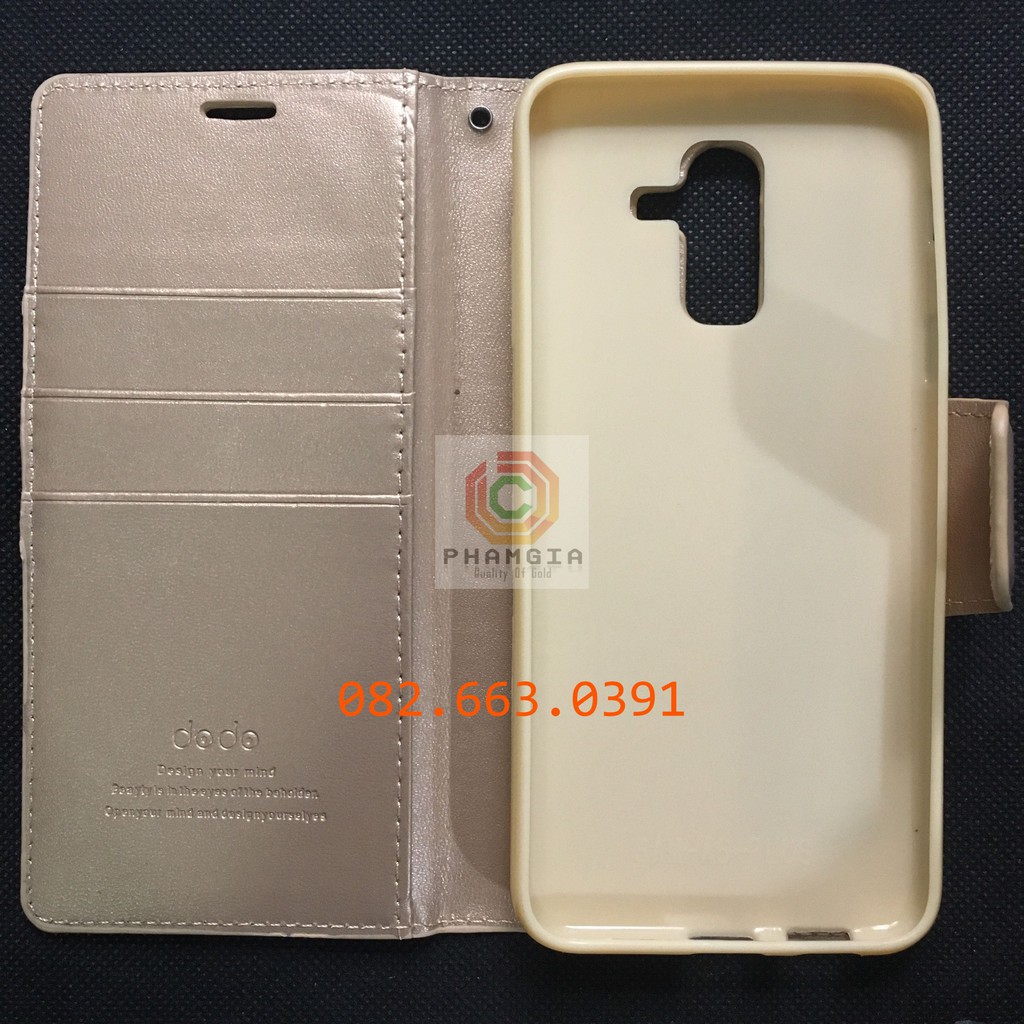 Bao da Samsung J8 da cao cấp, có ngăn thẻ, nắp gập chống đỡ xem phim