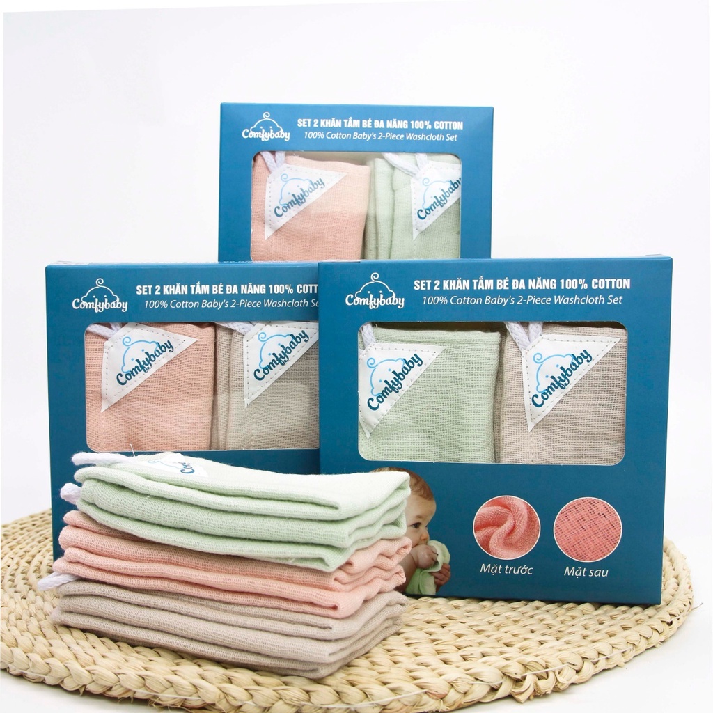 Set 2 khăn mặt cho bé 100% Cotton cao cấp Comfybaby