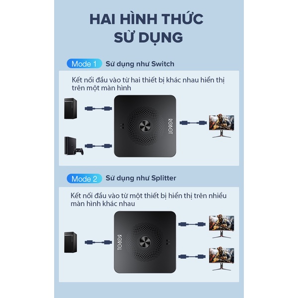 HUB Chuyển Đổi Robot HM103 HDMI Switch Splitter Hỗ Trợ Hai Chiều Chuyển Đổi Linh Hoạt Hoạt Động Ngay Không Cần Cấp Nguồn