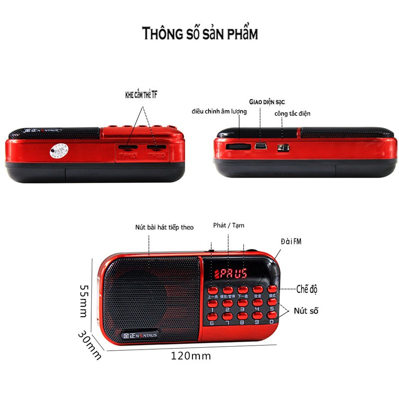 Loa radio đa năng di động Nintaus B859 mini hỗ trợ thẻ nhớ TF tiện dụng