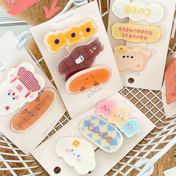Set 3 Kẹp Tóc Mái Họa Tiết Hoạt Hình Dễ Thương - Phụ Kiện Kẹp Tóc