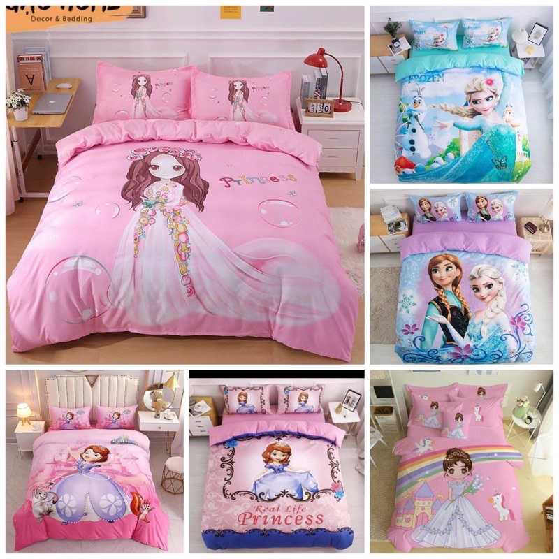 Bộ Chăn Ga Gối Cotton Tina 3D Hoạt Hình Cho Bé Gái
