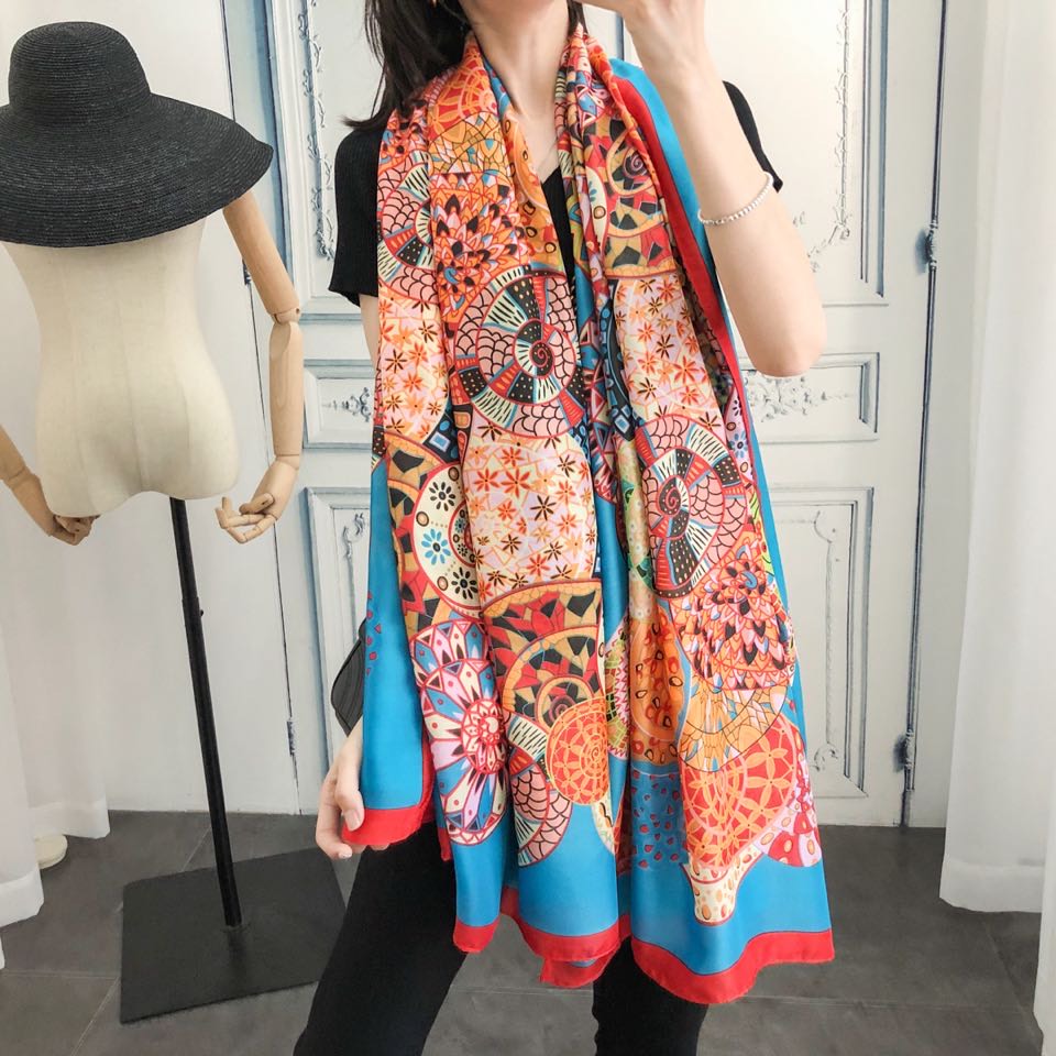 Khăn Choàng Cổ Dài Bằng Lụa In Họa Tiết Pashmina 2021 Thời Trang Cho Nữ