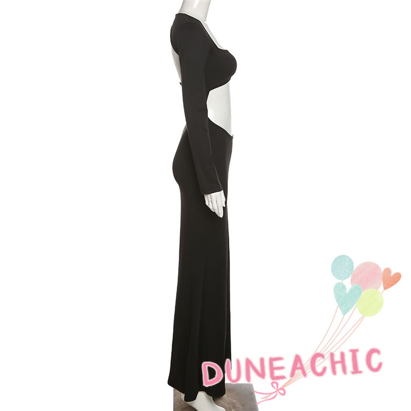 DUNEA Đầm Tay Dài Cổ Vuông Màu Trơn Thời Trang Cho Nữ