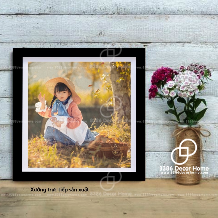 Khung ảnh 20x20cm màu đen trơn (Sơn màu từ gỗ thông thật)