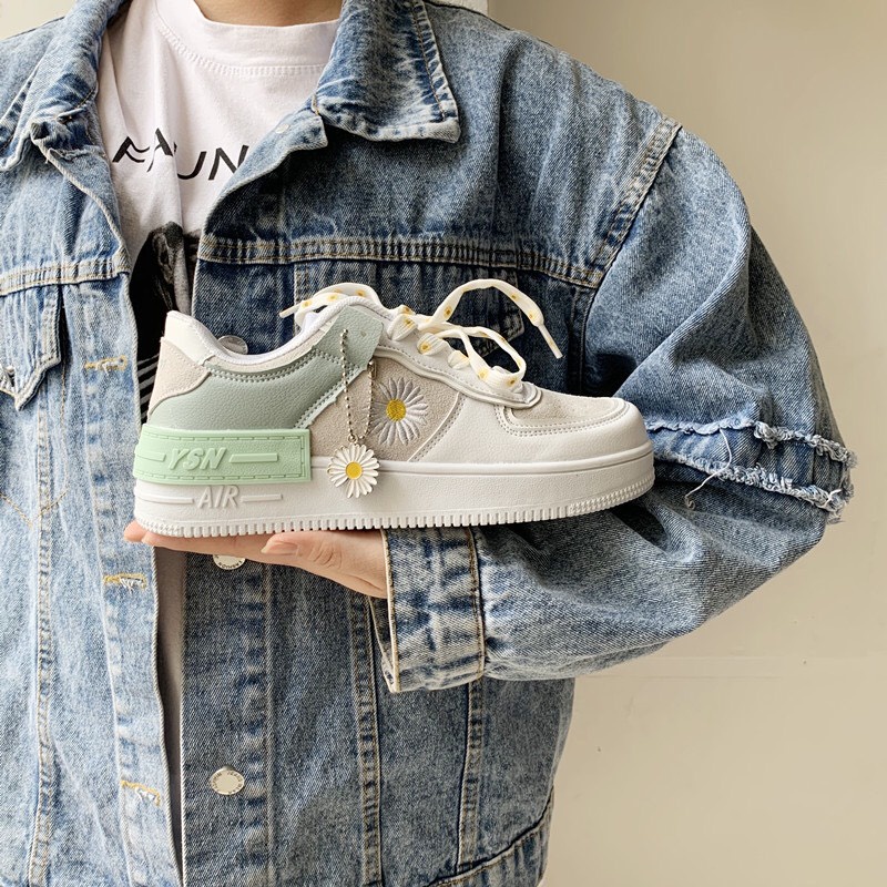 {HCM / CÓ SẴN / ẢNH THẬT} GIAYF THỂ THAO SNEAKER CỔ THẤP XANH HOA CÚC PHONG CÁCH HÀN QUỐC SIZE 36 G4-36245