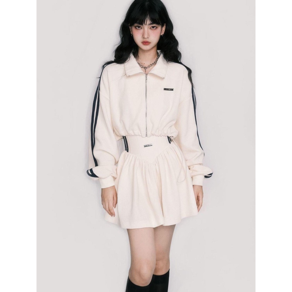 Luluswings Áo Thể Thao Tennis Tay Dài Dáng Rộng Ngắn Phong Cách Retro Mỹ