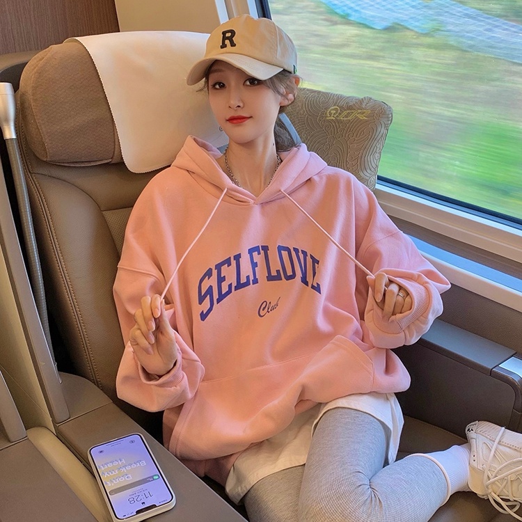 Áo hoodie ZHELIHANGFEI dài tay dáng rộng in họa tiết cá tính trẻ trung cho nữ