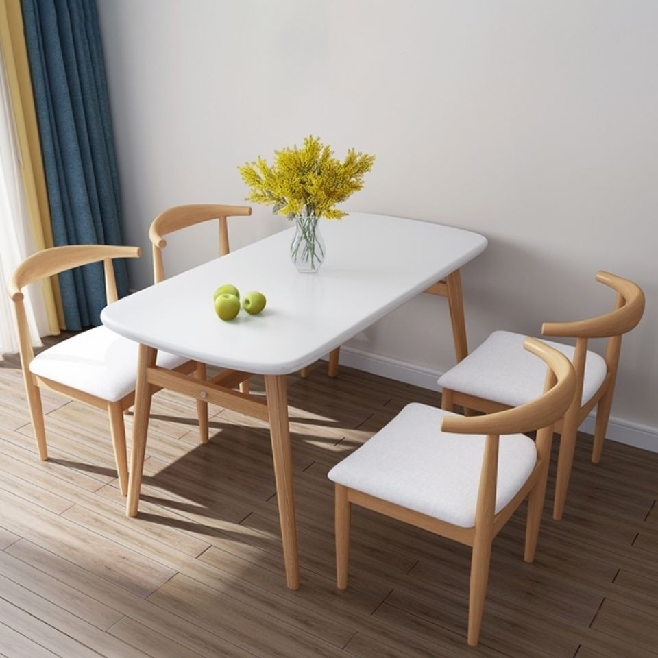 Bàn ăn đơn giản hiện đại kết hợp ghế nhà chung cư nhỏ quán trà sữa Bắc Âu cà phê hình chữ nhật 4 người 6