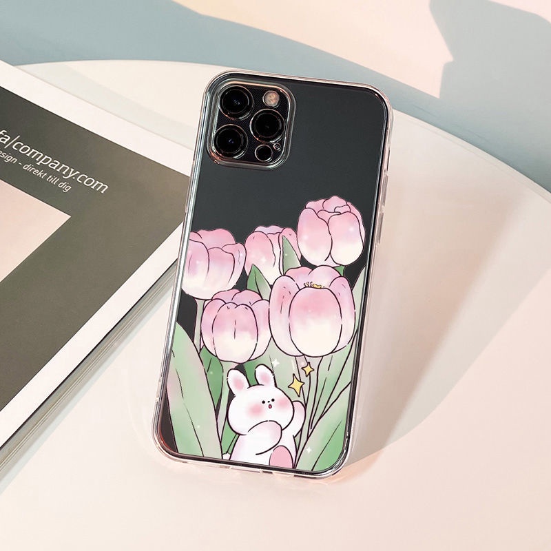 Ốp Điện Thoại Tpu Mềm Trong Suốt In Hình Thỏ Và Hoa Cho iPhone 11 12 13 pro max XS X XR XSMax 7 8 6 6s plus SE 2020