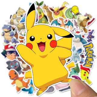 Sticker picachu 30 cái ép lụa khác nhau có đề can bóc dán