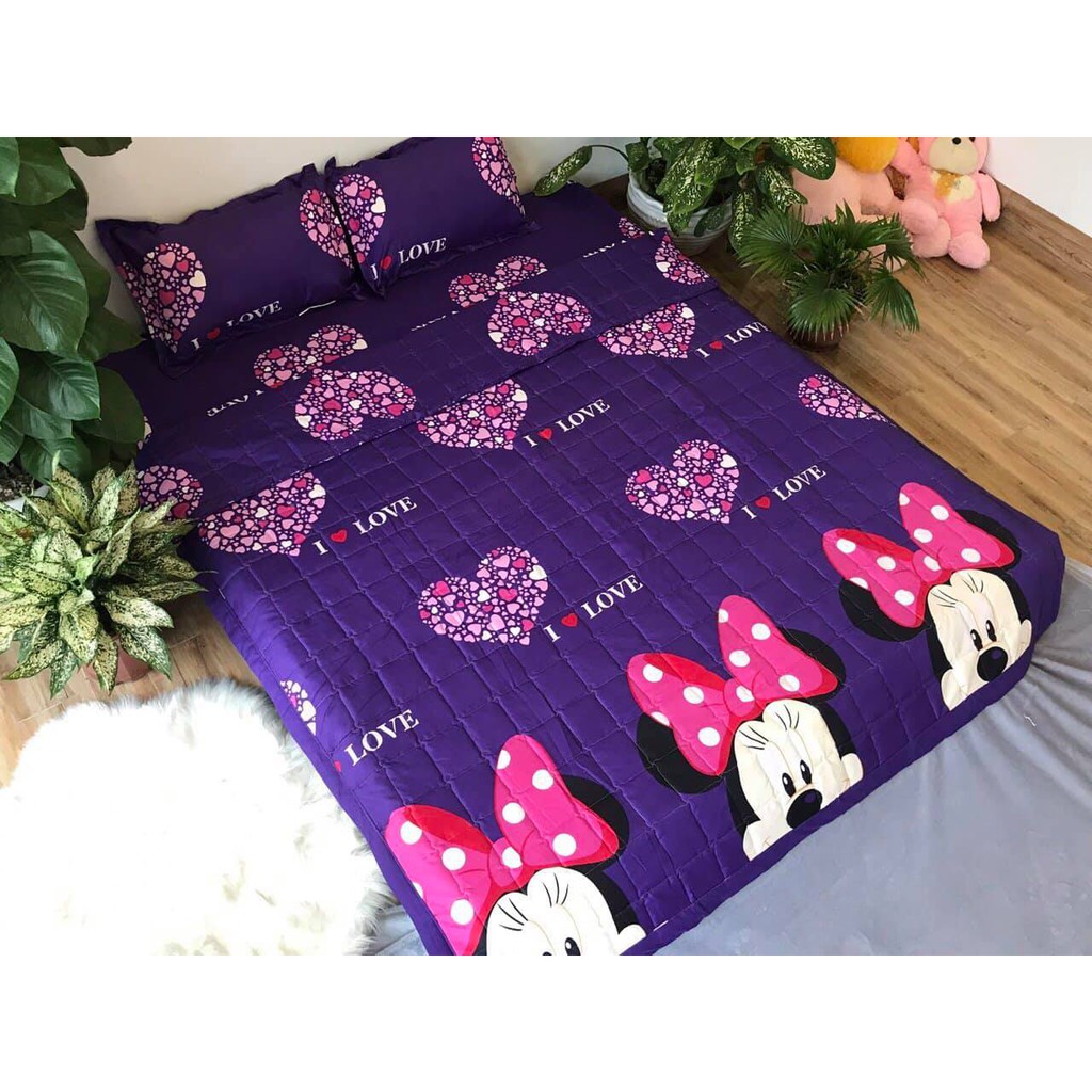 Bộ drap nệm - 1 ga kèm 2 vỏ gối nằm hoạt hình Doraemon 1M2 1M6 1M8